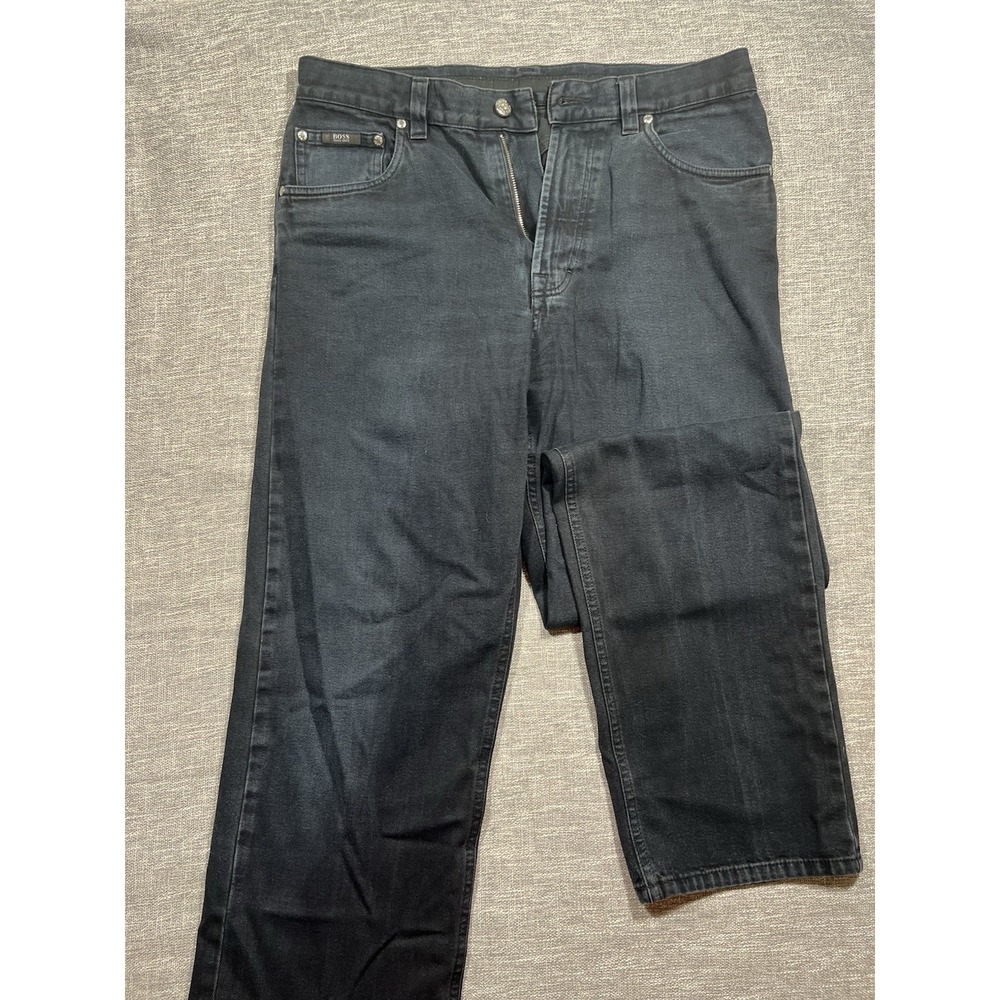 BOSS Men's Black Dark Wash Denim Jeans Straight Fit Mid Rise 5-Pocketmen-34X34